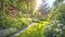 UK garden with naturalistic design yard hard landscaping, summer retreat house