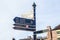 UK Ironbridge March 3 2016 Tourist direction signposts pointing in various directions in town