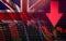 UK. London Stock Exchange market crisis red market price down chart fall Business and finance money crisis background red negative