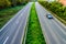 UK Motorway Road on summer afternoon. overhead view