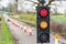 UK Motorway Roadworks Red Yellow Traffic Lights Cones