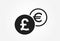 Uk pound to euro currency exchange icon. banking transfer symbol