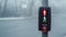 UK traffic crossing with All lights Illuminated on a cold foggy day