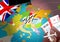 UK travel concept map background with planes,tickets. Visit UK travel and tourism destination concept. UK flag on map. Planes and