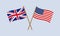 UK and US crossed flags on stick. American and British national symbol. Vector illustration