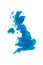 UK watercolor map vector illustration in blue color on white background using paint brush on paper