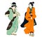 Ukiyo-e beauty woman, japanese geisha in kimono vector illustration. Japan art of asian girl, cute woman fashion
