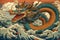 ukiyo-e style paint dragon with waves and sea,Generater by AI ,