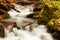 Ukpaine. Waterfall among the mossy rocks. Beautiful landscape rapids on a mountains river in autumn forest in carpathian