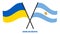 Ukraine and Argentina Flags Crossed And Waving Flat Style. Official Proportion. Correct Colors