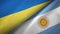 Ukraine and Argentina two flags textile cloth, fabric texture