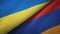 Ukraine and Armenia two flags textile cloth, fabric texture