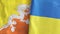 Ukraine and Bhutan two flags textile cloth 3D rendering