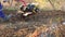 UKRAINE, BOLGRAD - OCTOBER 19, 2021: a farmer on a gasoline mini tractor digs the ground in the field