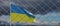 Ukraine border closed, Ukrainian national flag behind wire mesh fence, banner. 3d render