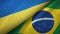 Ukraine and Brazil two flags textile cloth, fabric texture