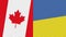 Ukraine and Canada Flags Together Fabric Texture Illustration