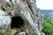 Ukraine, Carpathians, Tustan Cliff Fortress, entrance to the cave