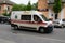 Ukraine, Chernihiv May 29, 2021: an ambulance rushes through the city center. Doctors go in the car on call, or return from the