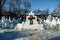 Ukraine, the city of Romny, January 19, 2022: the feast of the Baptism of the Lord. Orthodox rite of bathing in the ice hole.