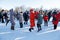 Ukraine, the city of Romny, January 19, 2022: the feast of the Baptism of the Lord. The Orthodox rite of bathing in a pit.