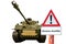 Ukraine conflict warning sign with tank white background isolated in german