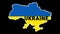 Ukraine country shape with the Crimean Peninsula, with blue and yellow flag and borders animation on black background