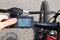 Ukraine Dnipro 05.04.2021 - setting up the display on an electric bike on the handlebars, generation electric bike