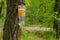 Ukraine, Dnipro - June 05, 2020. a plastic bottle from under the forfeits hangs on a tree as a washbasin in the forest, using