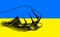 Ukraine flag background with drawing fist. Symbol of fight and protest. Blue and yellow color. Ukraine concept of