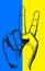 Ukraine flag background with hand drawn symbol of peace. Blue and yellow color. Ukraine concept of resistance