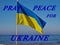 Ukraine flag, blue sky and sea background with inscription pray Peace for Ukraine copy space horizontal