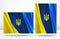 Ukraine Flag and Emblem. Ukrainian corporate template design with blue and yellow background and coat of arms of Ukraine trident
