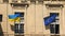 Ukraine flag and European flag united