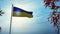 Ukraine flag flying and trees waving - 3d animation