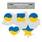 Ukraine flag icons set in shape of square, heart, circle, stars, pointer, map marker. Map of ukraine.  Vector ukrainian flag