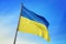 Ukraine flag waving on the blue sky 3D illustration