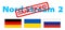 Ukraine, Germany and Russia flags, blue Nord Stream 2. Red sanctions stamp. Suspending certification of russian Nord Stream 2