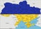 Ukraine highly detailed political map with national flag isolated on white background