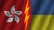 Ukraine and Hong Kong Flags Together, Fabric Texture, Thunder Icon, 3D Illustration