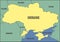 Ukraine. Image in the form of a map of the territory of the European state of Ukraine with the Black and Azov seas