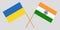 Ukraine and India. Ukrainian and Indian flags. Official colors. Correct proportion. Vector