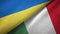 Ukraine and Italy two flags textile cloth, fabric texture