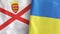 Ukraine and Jersey two flags textile cloth 3D rendering