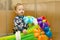 Ukraine, Kharkov region, kindergarten, February11, 2020. Little boy with balloons. A child with a large bouquet of