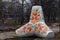 Ukraine, Kiev, 10 December, 2017: Building ornate blockage big stone on Obolon quay in Kiev city, close-up background