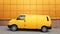 Ukraine, Kiev - March 27, 2020: Yellow Transporter in yellow on a background of a yellow building