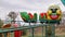 Ukraine, Kiev - October 24, 2019: roller coaster type attraction. Caterpillar-shaped roller coaster train in an amusement park.