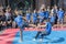 Ukraine, Kiev, Ukraine 09.09.2018 Indicative street performance wrestlers. Promotion of healthy lifestyles. Karate on the street