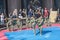 Ukraine, Kiev, Ukraine 09.09.2018 Indicative street performance wrestlers. Promotion of healthy lifestyles. Karate on the street